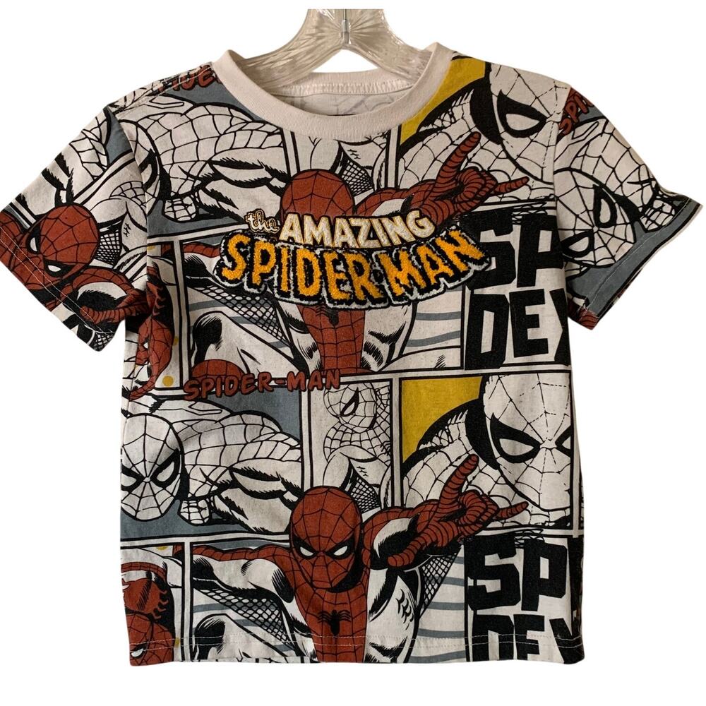 Marvel Spiderman Kids Boys Sz 7 Comic Print Cotton Blend Tee Shirt